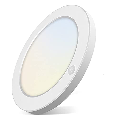 QWYEURO Panel de luz de techo LED con sensor de movimiento PIR Sensor de luz Luz de porche de techo redondo Interior 18W 1500LM