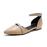 Arromic Pointed Toe Flats for Women Ankle Strap D'Orsay Fashion Comfortable Dressy Shoes Nude
