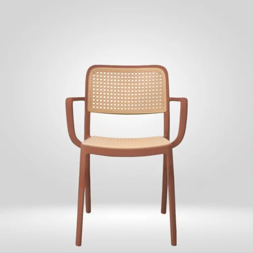 Image of Creative Rattan Dining Chair with Arms, Brown Frame and Cane, Indoor Accent Chair with Woven Back and Seat (Pack of 1)