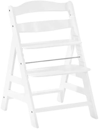 Hauck Alpha+ Grow Along Adjustable Wooden High Chair Seat w/ 5 Point Harness & Bumper Bar for Baby & Toddler Up to 198 lbs, Beechwood, White