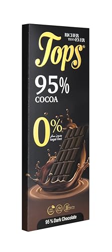 Tops Sugar-Free 95% Dark Chocolate Bar 60G | No Added Sugar Extra Intense Cocoa Flavor Keto & Diabetic-Friendly Premium Ultra-Dark Chocolate