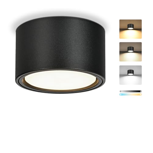 KYOTECH Focos LED de Superficie Regulables, Foco de Techo Ø95x55mm Negro, Incluye Módulo LED 7W 800LM GX53 230V, 3000K/4000K/6500K Lampara Techo, Aluminio Focos Interior Redondos para Cocina Salón