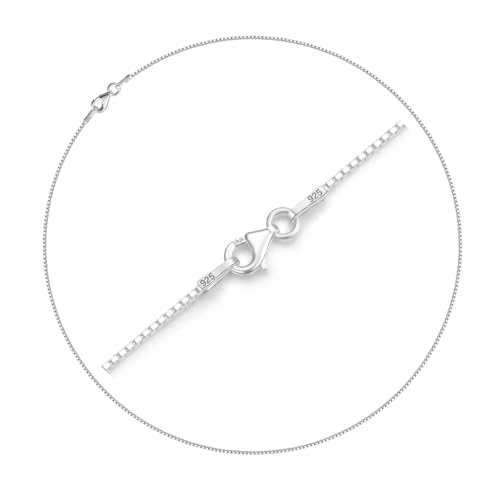 Solid Sterling Silver Necklace Box Chain 1mm,Sturdy Lobster Clasp,Classic and Premium Thin Box Chain Necklace 16-24 Inches