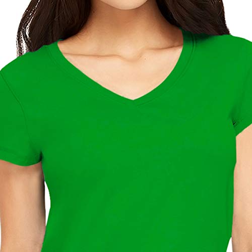 Image of Pooplu Women's Regular Fit Premium Plain 100% Cotton V Neck Half Sleeves, Casual Plain Pootlu Tees and Tshirts.
