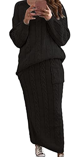 Image of CHARTOU Women's Winter Chunky Cable Knit Long Skirt 2 Piece Outfit Sweater Sets