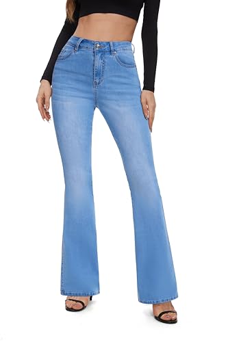FLYING BANANA Women's High Waisted Butt Lifting Stretch Bootcut Jeans (Light Blue, 6 Short)