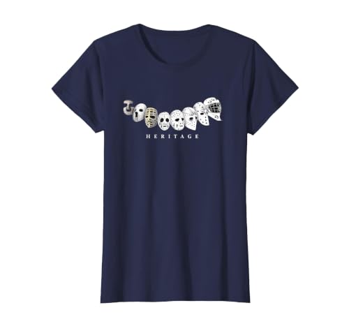 Ice Hockey Goalie Evolution Vintage to Modern Masks T-Shirt, Women, Navy Blue, X-Small