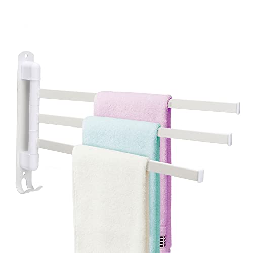 Pcscevcr Porte-serviettes pivotant en acier inoxydable avec crochets pour cuisine, salle de bain, toilettes (blanc, 3 rails)