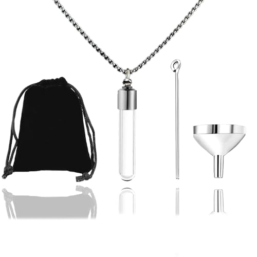 ZGGAZCA Glass Vial Necklace Pendant Small Clear Bottle Necklaces with Screw Cap Mini Vials for Ashes Hair Liquid Pet Memorial Pendant Locket That Holds Tiny Items Jewelry