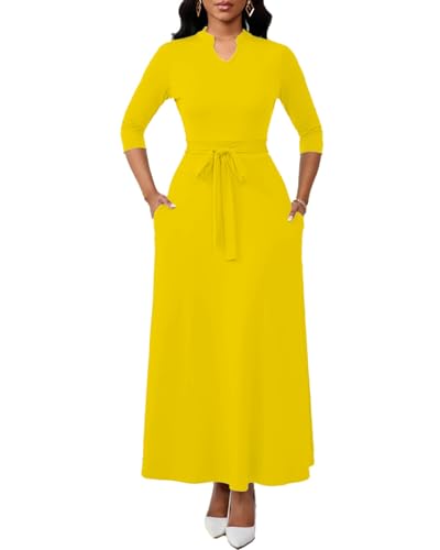 Image of BubFee Maxi Dresses for Women Semi Formal Long Dress 3 /4 Sleeve Casual A-line Church Dresses with Pockets