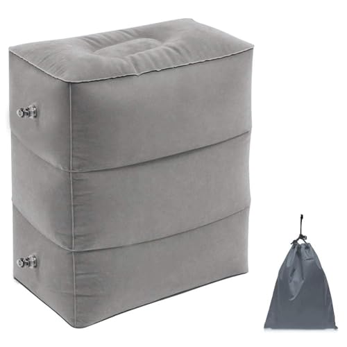HomeFast Inflatable Travel Foot Rest Pillow - Grey | Adjustable 3-Layers Height Pillow for Foot Rest on Airplanes, Cars, Buses, Trains & Office | Travel Leg Support with Storage Bag