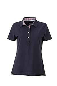 JAMES & NICHOLSON Polo Femme Tendance avec Insert a Carreaux (M, Marine/Rouge-Marine-Blanc)