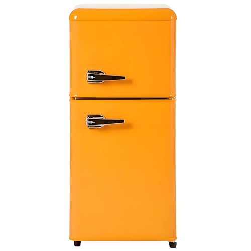 Réfrigérateur rétro, Congélateur combiné deux portes, d'une capacité totale de 60 litres et d'un congélateur de 22 litres. 102 kWh/an, -27 °C ∽ 13 °C, éclairage LED,Yellow