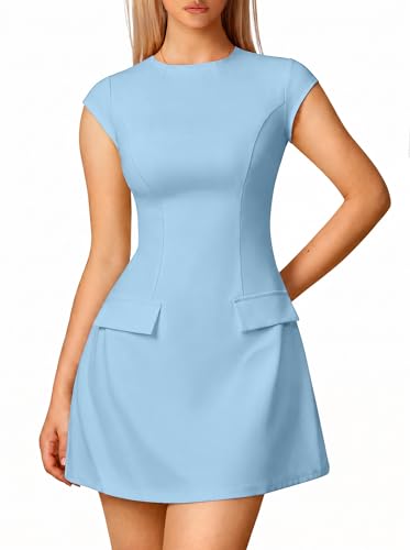 Image of DAAWENXI Women's Sexy Mock Neck Cap Sleeve Mini Dress Summer Bodycon Club Party Dresses