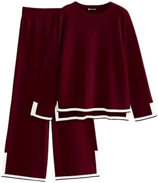 PRETTYGARDEN Women's 2 Piece Fall Knit Sweater Set Long Sleeve Tops Wide Leg Pants Sweatsuit Tracksuit Outfit Winter Clothing