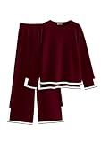 PRETTYGARDEN Women's 2 Piece Knit Sweater Set Casual Long Sleeve Pullover Wide Leg Pants Sweatsuit Tracksuit Outfit (Wine Red,X-Large)