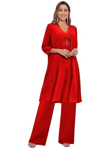 BANTRATIC 3 Pieces Mother of The Bride Pantsuits with Jacket for Wedding Evening Prom Dressy Formal Pants Outfit 3/4 Sleeve
