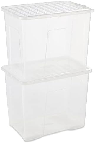 STORM TRADING GROUP 5 x 80L (80 Litres) XL Plastic Clear Storage Boxes With Lids Organise The Home & Office Stackable See Through Box