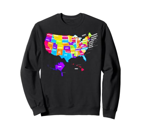 Acuarela mapa de Estados Unidos con nombres de estados y capitales Sudadera