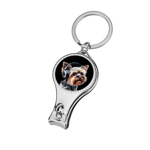 Yorkshire Terrier with Headphone Funny Nail Clipper Fingernail and Toenail Clipper Cutters with Bottle Opener Keychain