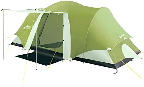 ArcadiVille Camping Tent 8 People, Waterproof and Windproof Family Tents for Camping, Outdoor & Travel, Easy Setup, Removable Full-Covered Rainfly, Divided Curtain, Vestibule & Carry Bag (Green)