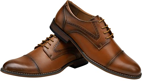Vostey Men's Dress Shoes Brown Classic Cap Toe Brogue Men Oxfords (Bmy636 Polished Brown Size 10.5) #TOP7