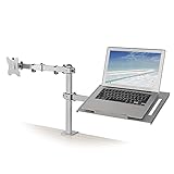 Soporte para monitor de ordenador con plataforma, soporte de ordenador portátil, ergonómico, rotación de 180°, brazo de soporte reclinable de 90°, para pantalla LED LCD de 13 a 32 pulgadas (plata)