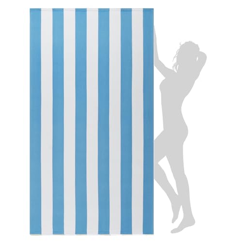WILFA Extra Large Beach Towel - Oversized Mircofiber Towel 40'' x 70'', XL Striped Lightweight Pool Towel, Big Cabana Swim Travel Towel for Adults Mens Women,Sky Blue