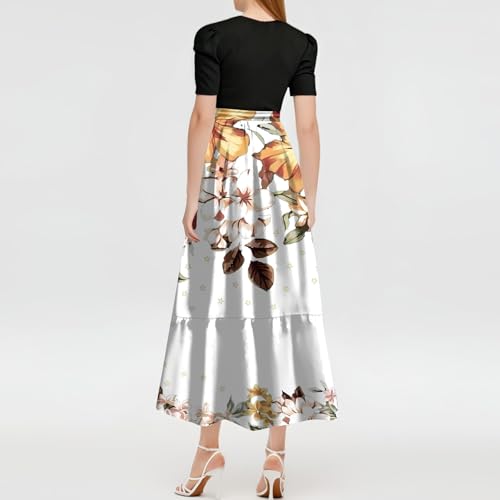 Summer Maxi Dresses for Women Short Sleeve Casual Trendy Smocked Flowy A Line Elegant Formal Floral Slim Long Dress2