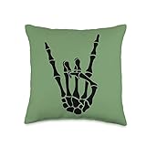 Skeleton Hand Horns Rock n Roll Music Lover Throw Pillow