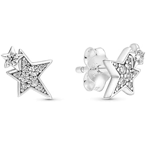 PANDORA Sparkling Asymmetric Stars Stud Earrings - Stackable Earrings for Women - Great Gift for Her - Sterling Silver & Cubic Zirconia
