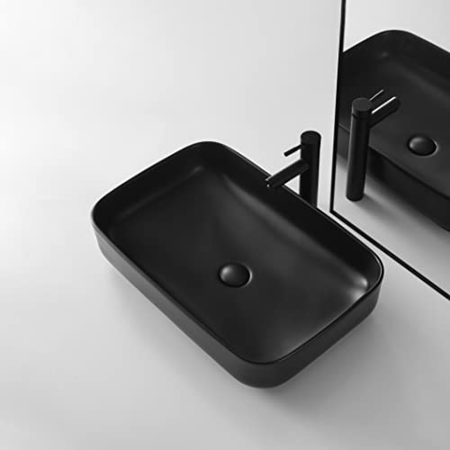 Davivy 24'' X 15.6'' Matte Black Vessel Sink With Pop Up Drain,Rectangle Bathroom Sink,Bathroom Sinks Above Counter,Counter Top Sink,Black Rectangular Vessel Sinks For Bathrooms #TOP7