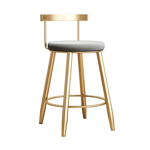 Wrought Iron Bar Stool Footrest Barstools with Backrest High Stool Gold Metal Leg Velvet Cushion, 45cm Footrest Barstools Bistro Pub Kitchen Breakfast Chair