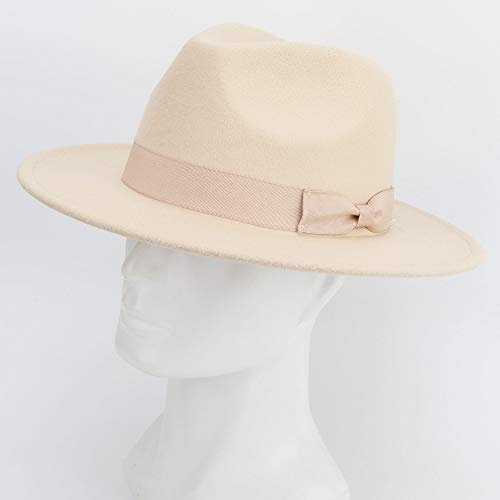 Besoogii Classic Wide Brim Women Men Fedora Hat With Belt Buckle Felt Panama Hat (Bowknot-Rice) #TOP6