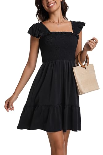 Women's Summer Casual Sleeveless Square Neck Dress 2025 Pleated Flowy Backless Going Out Short Dress2