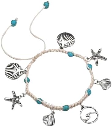 Boho Starfish Anklet Shell Ankle Bracelet Foot Jewelry with Turquoise for Women