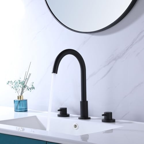 Mitigeur de lavabo 3 trous MOCHAMIK noir au design col de cygne élégant