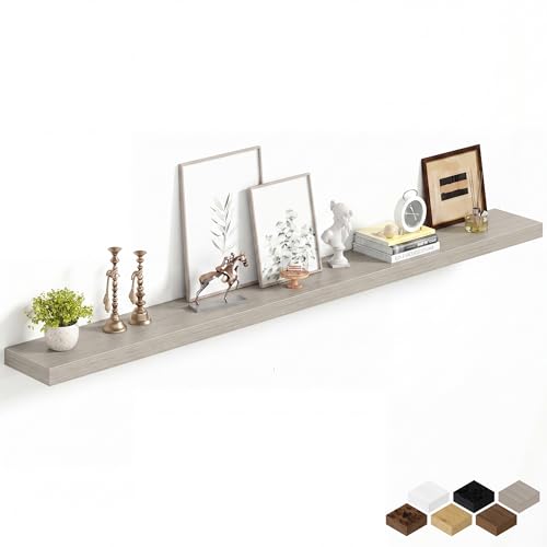 Image of Fun Memories 72Inch Long Floating Shelves, 8 Inch Deep Shelves for Bedroom|Living Room, Wall Mounted Wood Hanging Shelf with Invisible Brackets for Fireplace Mantel Home Storage Decor, Grey - 1 Pack
