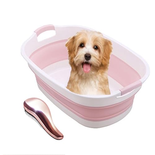 Eqvexd Bañera Plegable para Perros,Mascotas pequeñas portátiles para Interiores y Exteriores,con Cepillo para el Cuidado de Mascotas bañera para Perros pequeños,Gatos y Mascotas,Pink