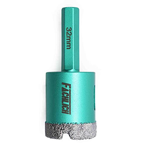 FACHLICH Porcelain Tile Drill Bit 32mm Diamond Tile Hole Cutter with Hex Shank for Granite Marble Tile Porcelain Ceramic