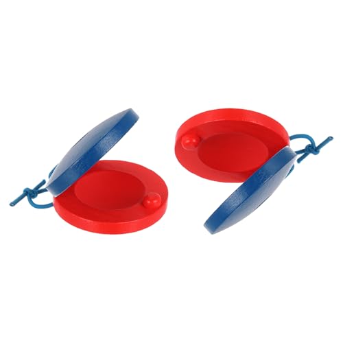 MECCANIXITY 2 Pcs Wooden Castanets, Hand Finger Castanets Musical Instrument Rhythm Cymbals Percussion Instruments for Adults Beginner Toy, Red-Blue