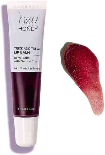 Hey Honey Skincare Trick and Treat Honey Berry Plumping Lip Balm | 2 In 1 Natural Tint with Hydrating & Moisturizing Properties | Targeting Your Lips Area Wrinkles | Cruelty-Free & Sustainable | 0.5 oz (Honey Berry)