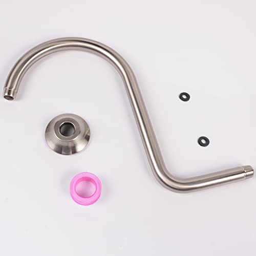 Haoxin Shower Arm And Flange 12 Inch Modern Gooseneck Extension S Shaped Shower Arm With Flange Perfect For Fixed Rainfall Showerhead Replacement Part, Brushed Nickel,Sa02N #TOP6