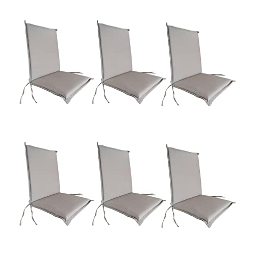 Edenjardi Pack 6 Cojines para Silla Plegable, Asiento y Respaldo, Poliéster 180 gr, Color Gris, 92x42x4 cm, Funda de cojín con Relleno para sillas de terraza, Cojines Silla de Comedor jardín