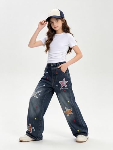 Image of Size 7-14 Years Girls 2 Piece Outfits Bow Short-Sleeved Top and Jeans Pants Clothing Set