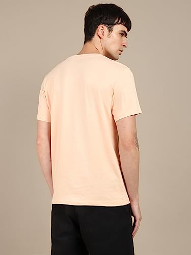 Image of Dennis Lingo - Men's Peach Polycotton Printed Regular Fit T-Shirt