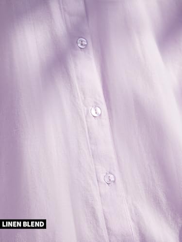 Image of The Souled Store Solids: Lavender Women and Girls Loose fit Full Sleeve Cotton and Linen Lavender Color Women Boyfriend Shirts