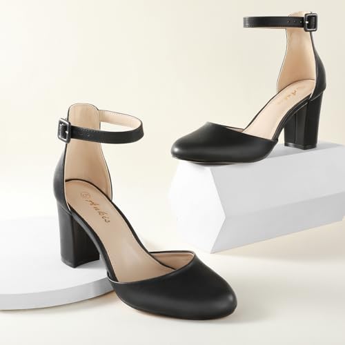 Image of Ankis Closed Toe Heels for Women -Black Nude White Silver Gold Womens Heels Closed Round Toe Chunky Block Pumps Shoes, 3 Inch