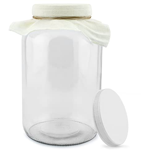 Cornucopia 1 Gallon Glass Kombucha Jar W/Cotton Cloth Cover & Plastic Lid For Storage After Brewing #TOP4