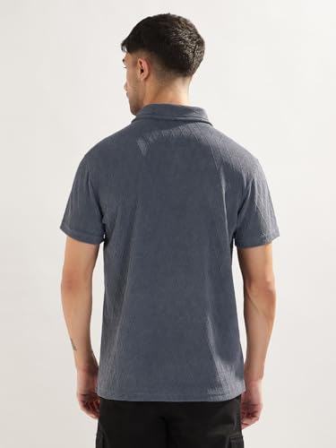 Image of Nobero Textured Polo T-Shirt for Men | Polo T-Shirts for Men | Regular Fit | Textured Fabric | Contrast Collar | Casual & Smart Casual